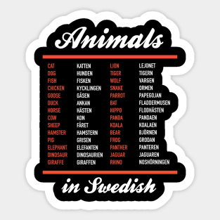 Animals In Swedish - Swedish Language Cheatsheet Sticker